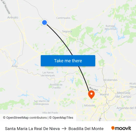 Santa María La Real De Nieva to Boadilla Del Monte map