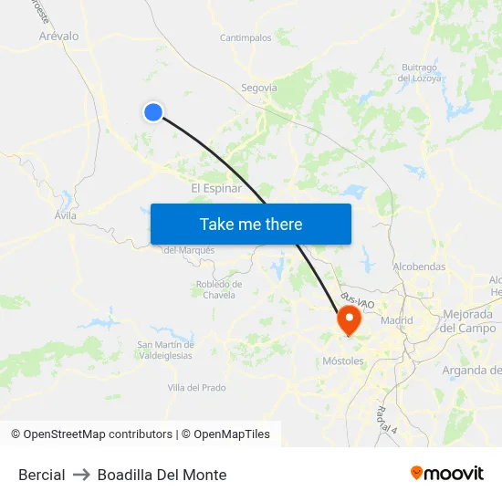Bercial to Boadilla Del Monte map