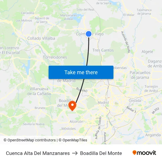 Cuenca Alta Del Manzanares to Boadilla Del Monte map