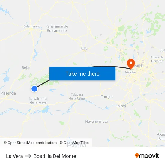 La Vera to Boadilla Del Monte map