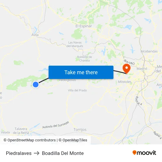Piedralaves to Boadilla Del Monte map