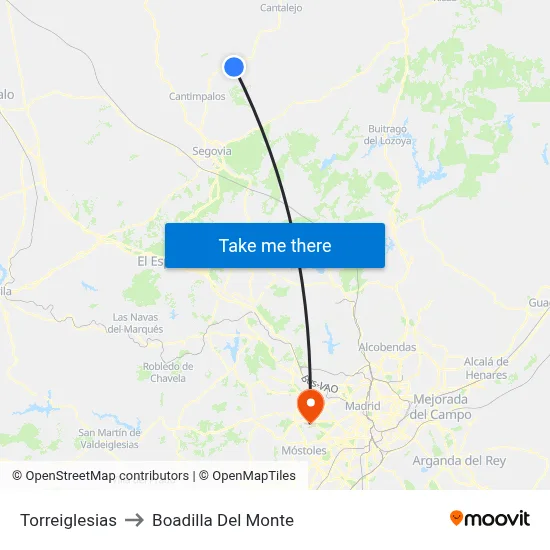 Torreiglesias to Boadilla Del Monte map
