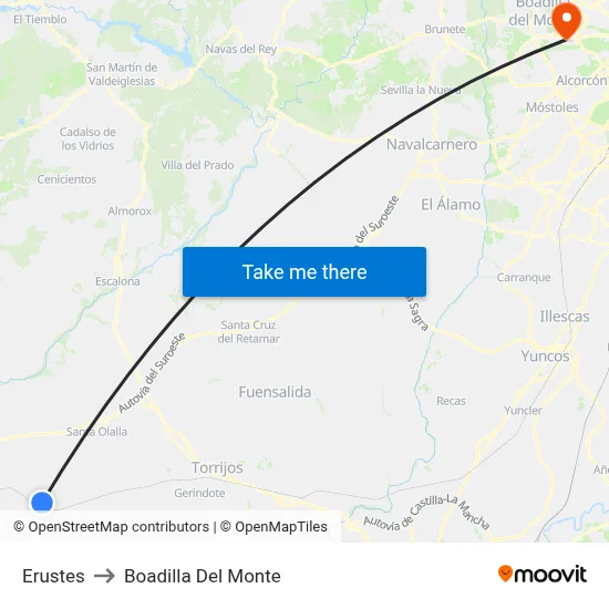Erustes to Boadilla Del Monte map
