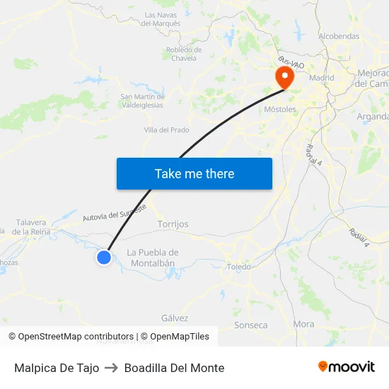 Malpica De Tajo to Boadilla Del Monte map