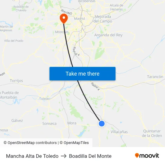 Mancha Alta De Toledo to Boadilla Del Monte map