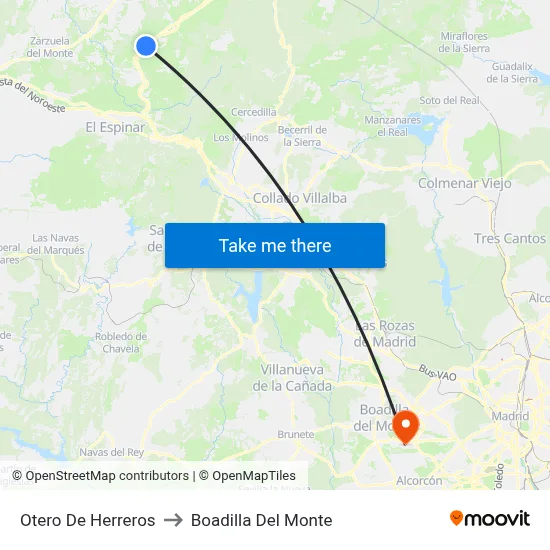 Otero De Herreros to Boadilla Del Monte map