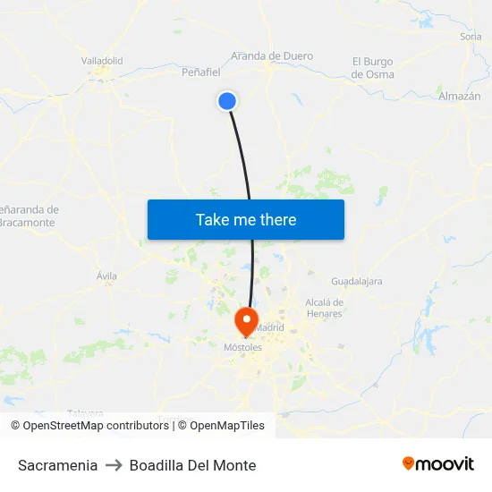 Sacramenia to Boadilla Del Monte map