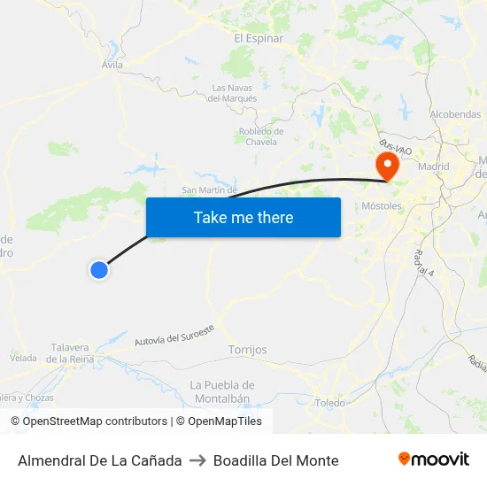 Almendral De La Cañada to Boadilla Del Monte map