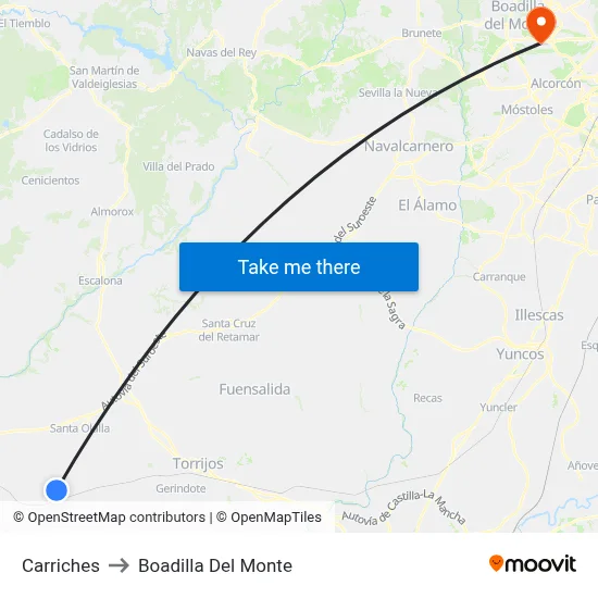 Carriches to Boadilla Del Monte map