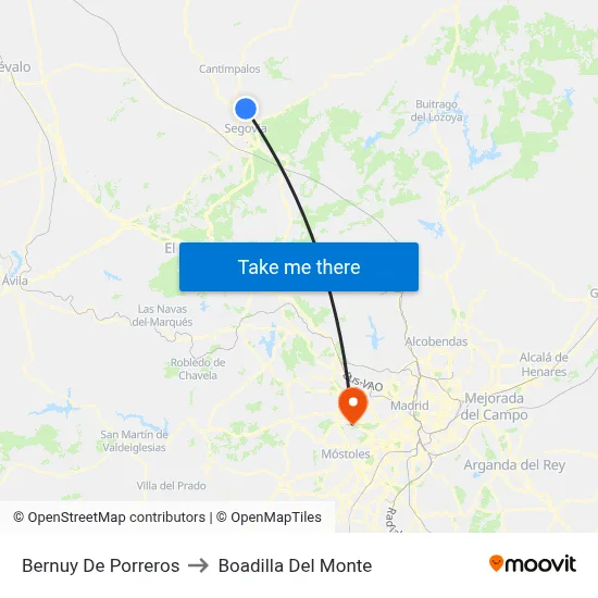 Bernuy De Porreros to Boadilla Del Monte map