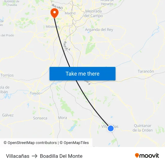 Villacañas to Boadilla Del Monte map