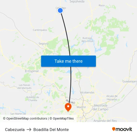 Cabezuela to Boadilla Del Monte map