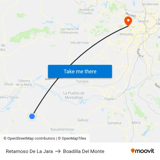 Retamoso De La Jara to Boadilla Del Monte map