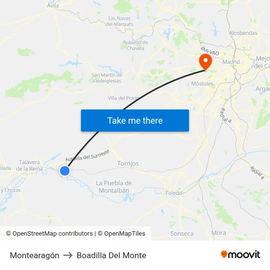 Montearagón to Boadilla Del Monte map