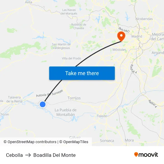 Cebolla to Boadilla Del Monte map