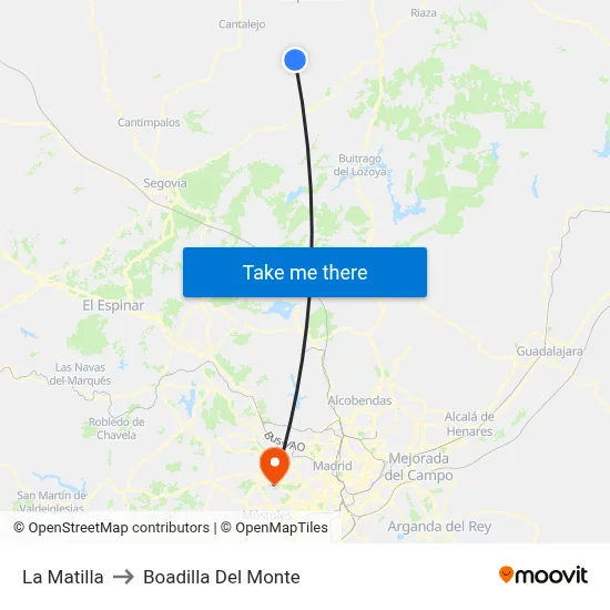 La Matilla to Boadilla Del Monte map
