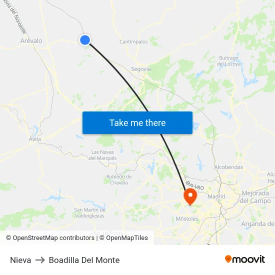 Nieva to Boadilla Del Monte map