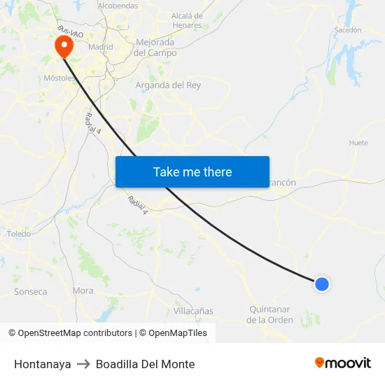 Hontanaya to Boadilla Del Monte map