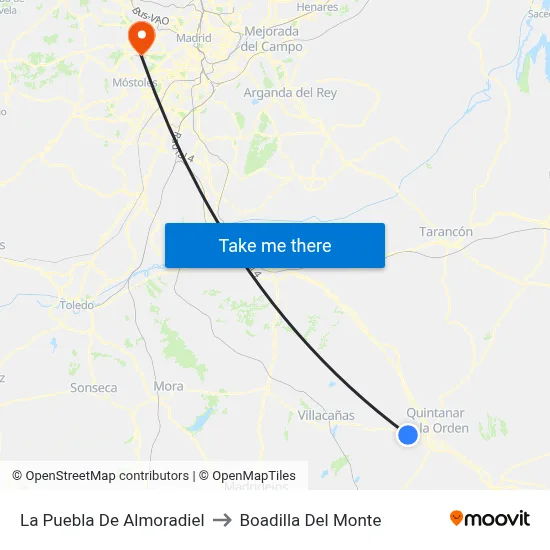 La Puebla De Almoradiel to Boadilla Del Monte map