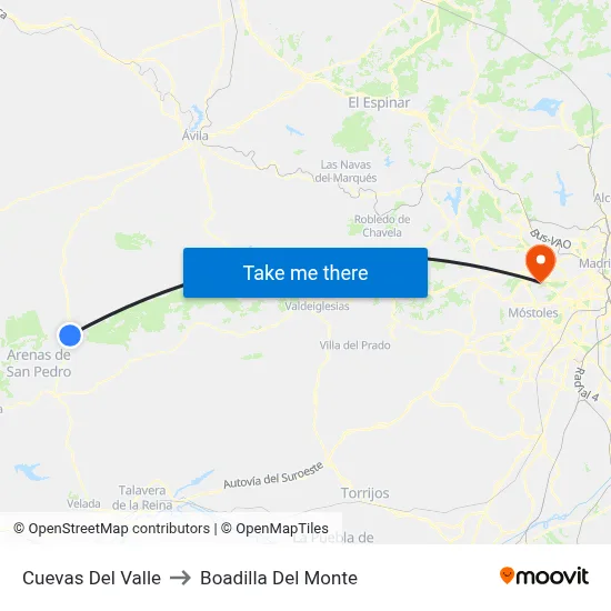 Cuevas Del Valle to Boadilla Del Monte map