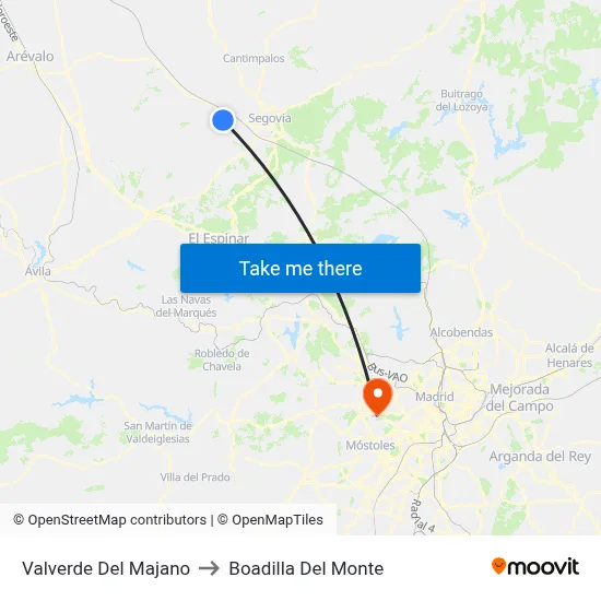 Valverde Del Majano to Boadilla Del Monte map