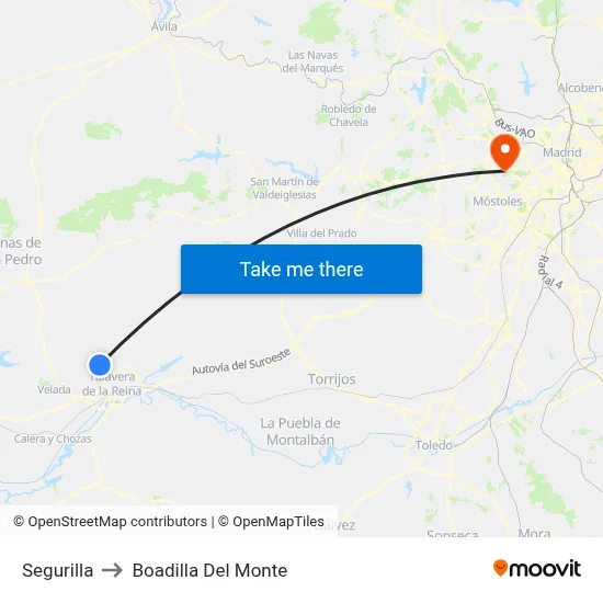 Segurilla to Boadilla Del Monte map