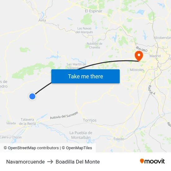Navamorcuende to Boadilla Del Monte map