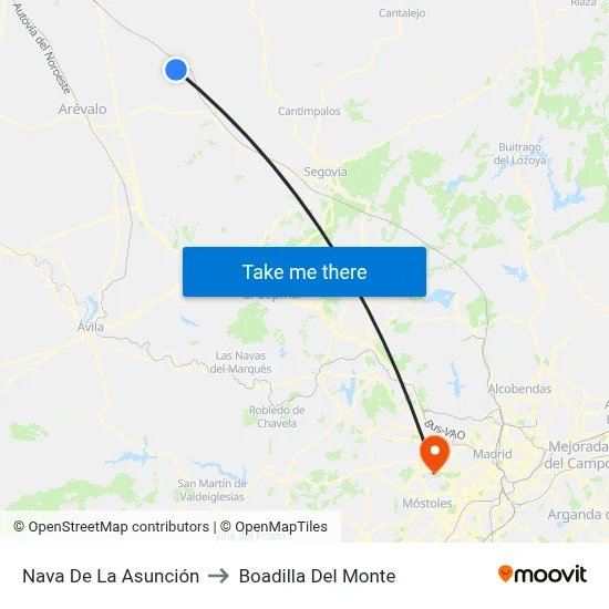Nava De La Asunción to Boadilla Del Monte map
