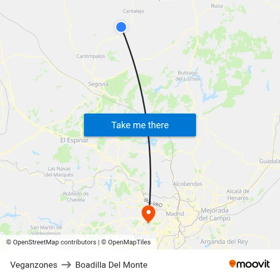 Veganzones to Boadilla Del Monte map