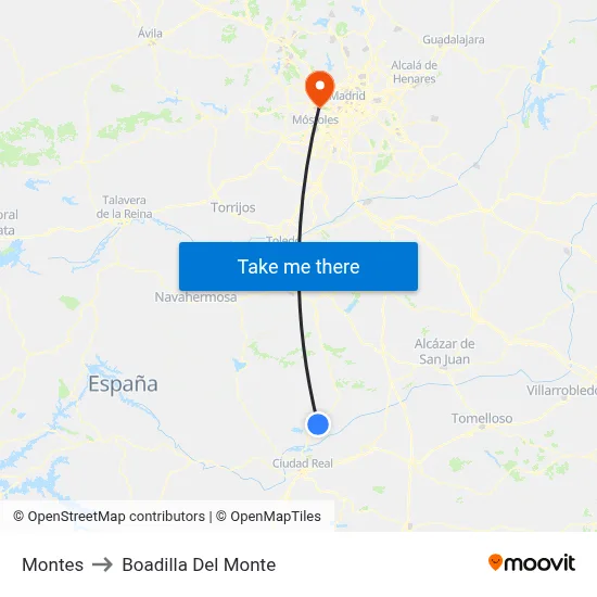 Montes to Boadilla Del Monte map