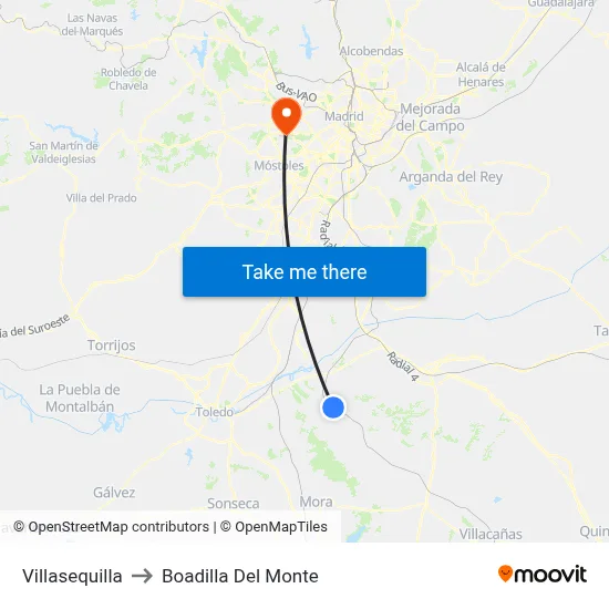 Villasequilla to Boadilla Del Monte map