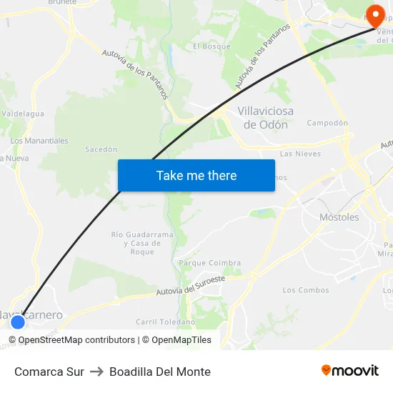 Comarca Sur to Boadilla Del Monte map