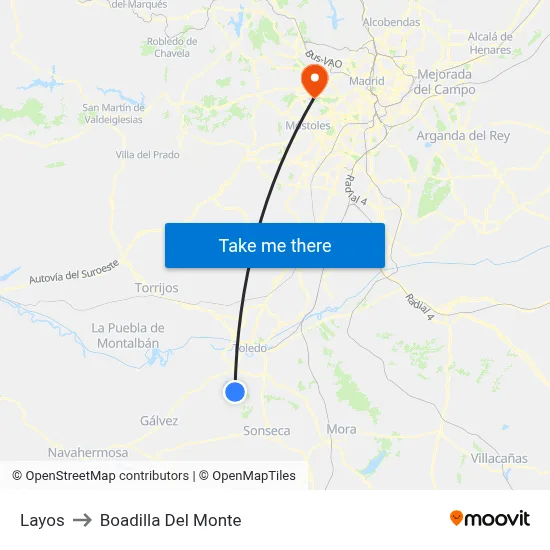 Layos to Boadilla Del Monte map