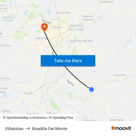 Villatobas to Boadilla Del Monte map