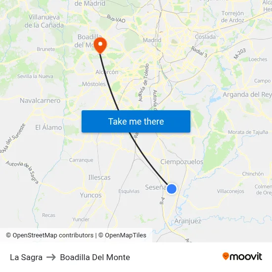 La Sagra to Boadilla Del Monte map