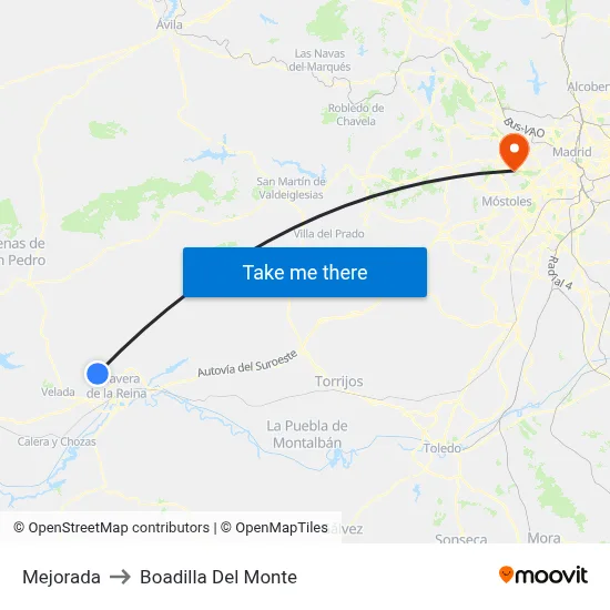 Mejorada to Boadilla Del Monte map