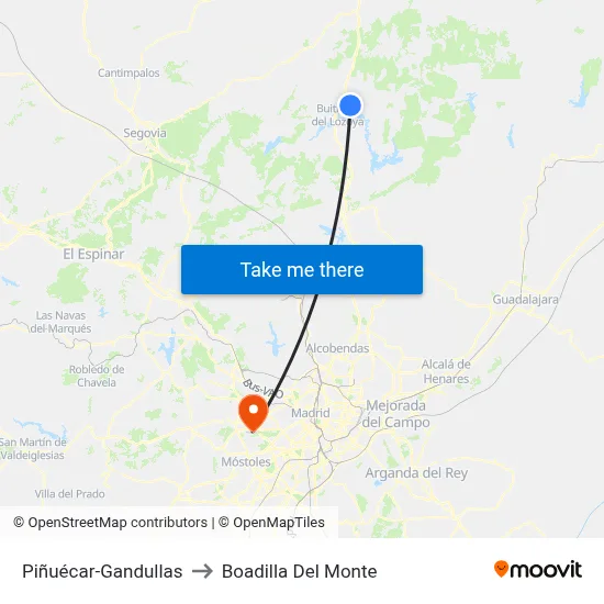 Piñuécar-Gandullas to Boadilla Del Monte map
