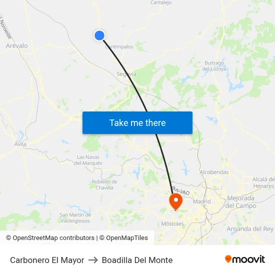 Carbonero El Mayor to Boadilla Del Monte map