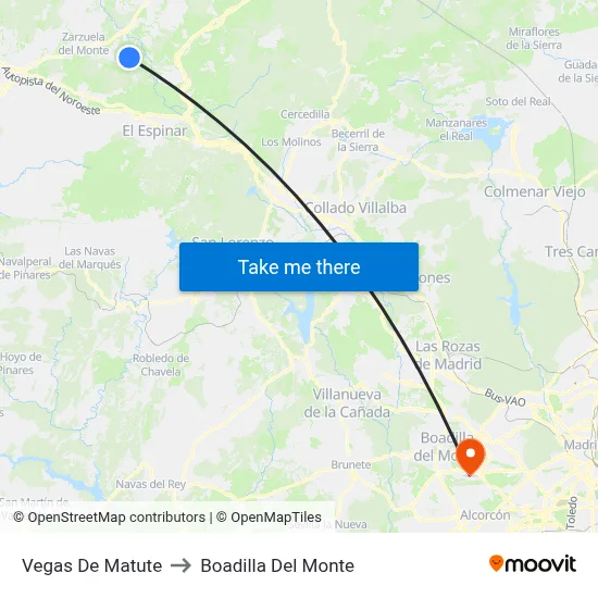 Vegas De Matute to Boadilla Del Monte map