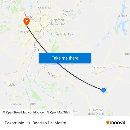 Pozorrubio to Boadilla Del Monte map