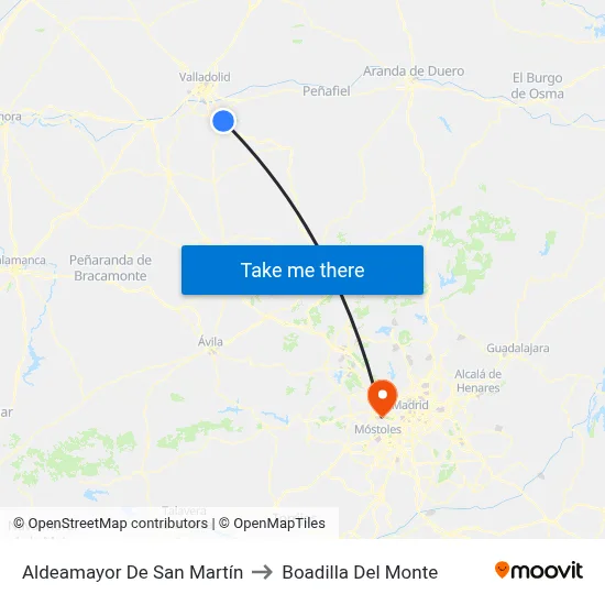 Aldeamayor De San Martín to Boadilla Del Monte map