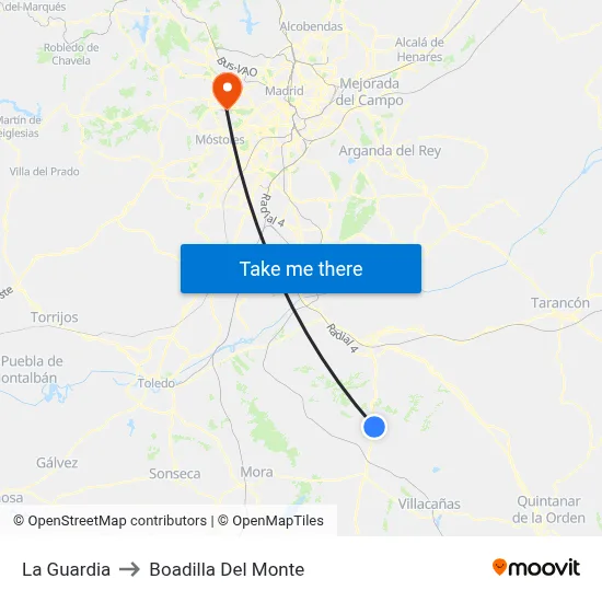 La Guardia to Boadilla Del Monte map