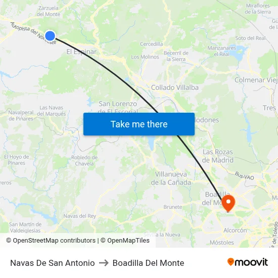 Navas De San Antonio to Boadilla Del Monte map