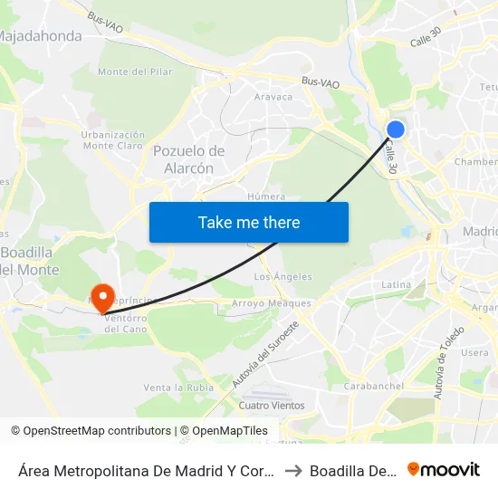 Área Metropolitana De Madrid Y Corredor Del Henares to Boadilla Del Monte map