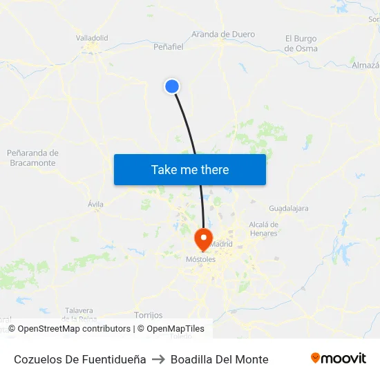 Cozuelos De Fuentidueña to Boadilla Del Monte map