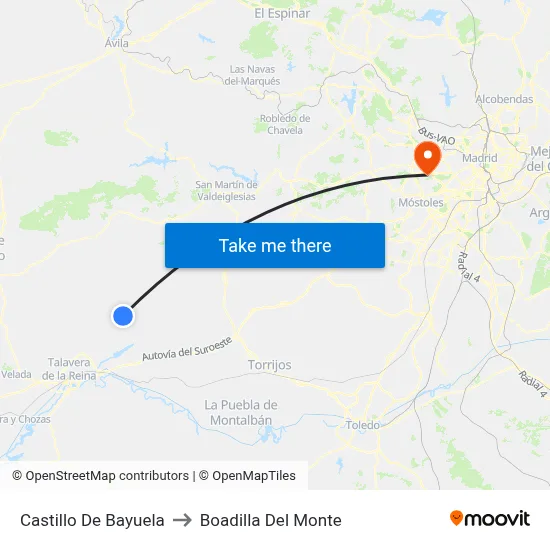 Castillo De Bayuela to Boadilla Del Monte map