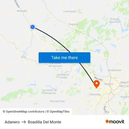 Adanero to Boadilla Del Monte map