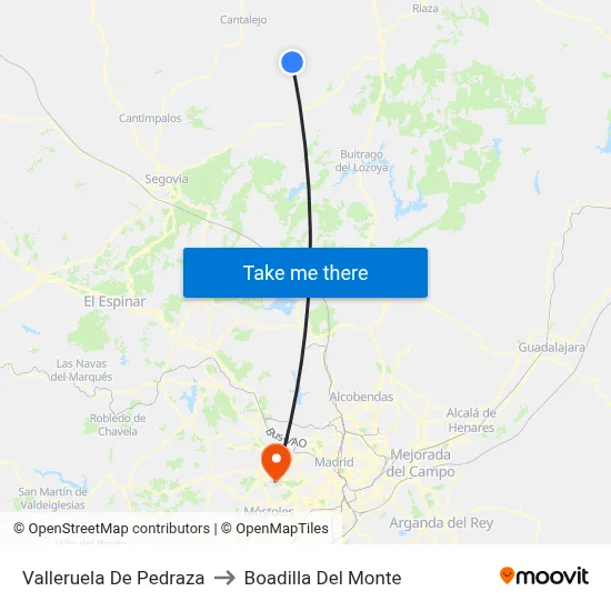 Valleruela De Pedraza to Boadilla Del Monte map