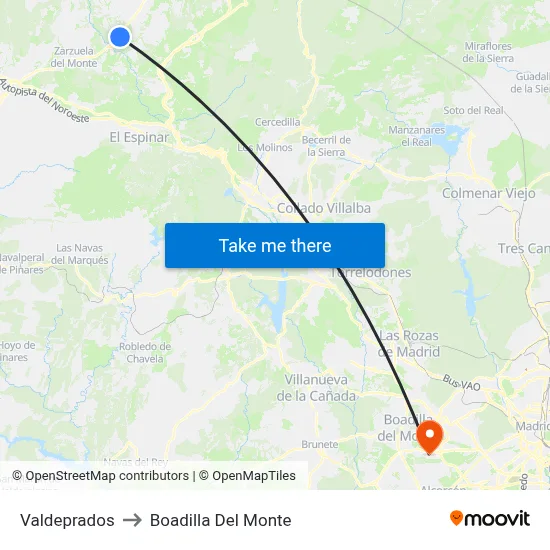 Valdeprados to Boadilla Del Monte map