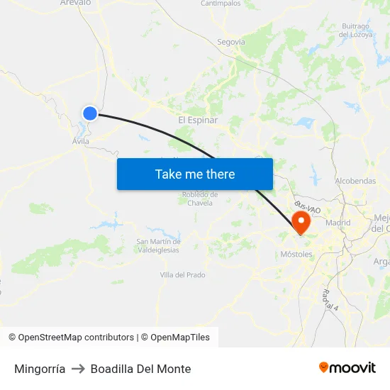 Mingorría to Boadilla Del Monte map